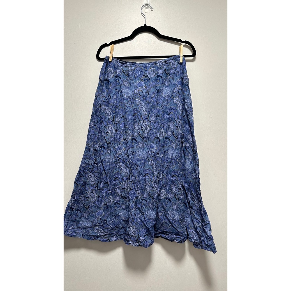 Vintage St Johns Bay Blue Paisley Cotton Midi Skirt XL Petite Floral A-Line